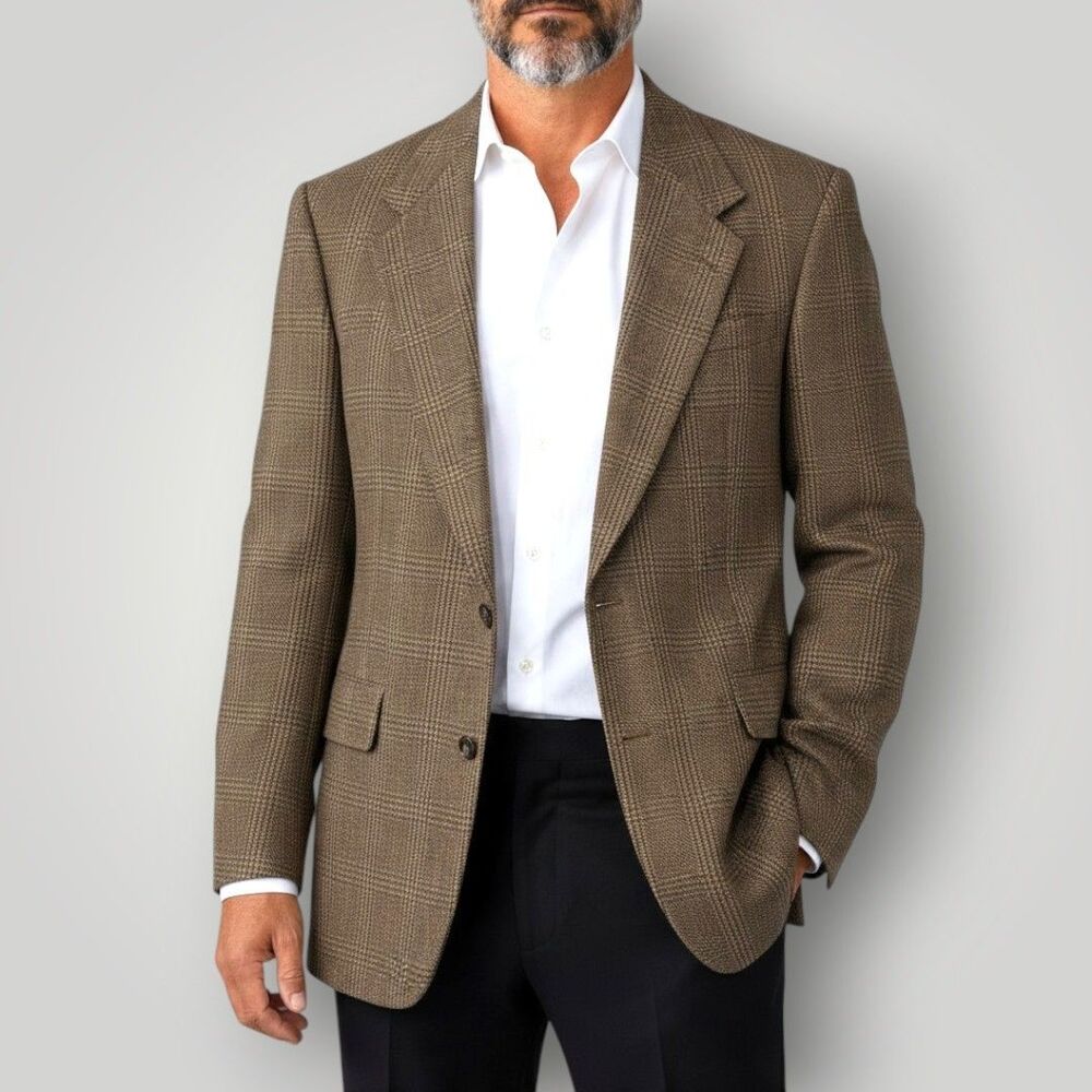 Vintage HART SHAFFNER MARX Men Blazer Sport Coat 2 Button Jacket 42L Wool Brown